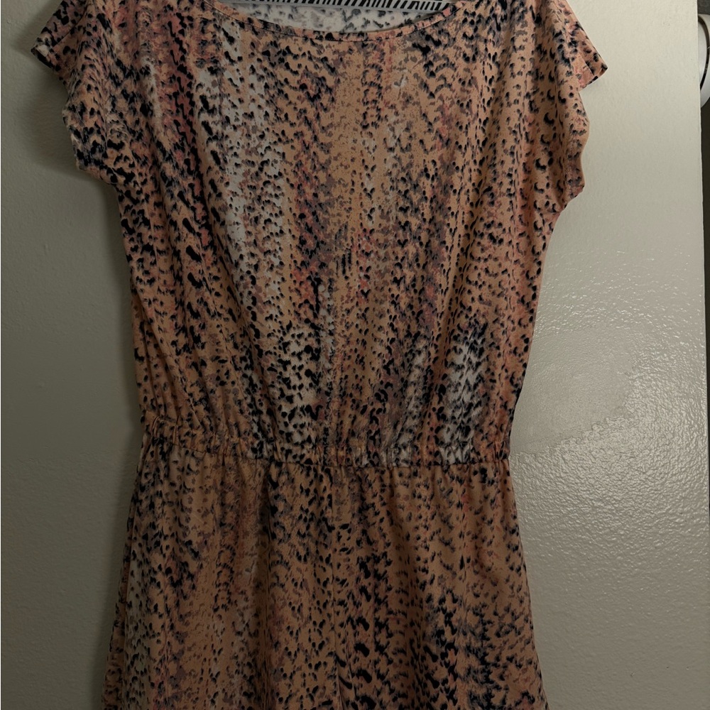Brown and Tan Flutter Sleeve Mini Sundress